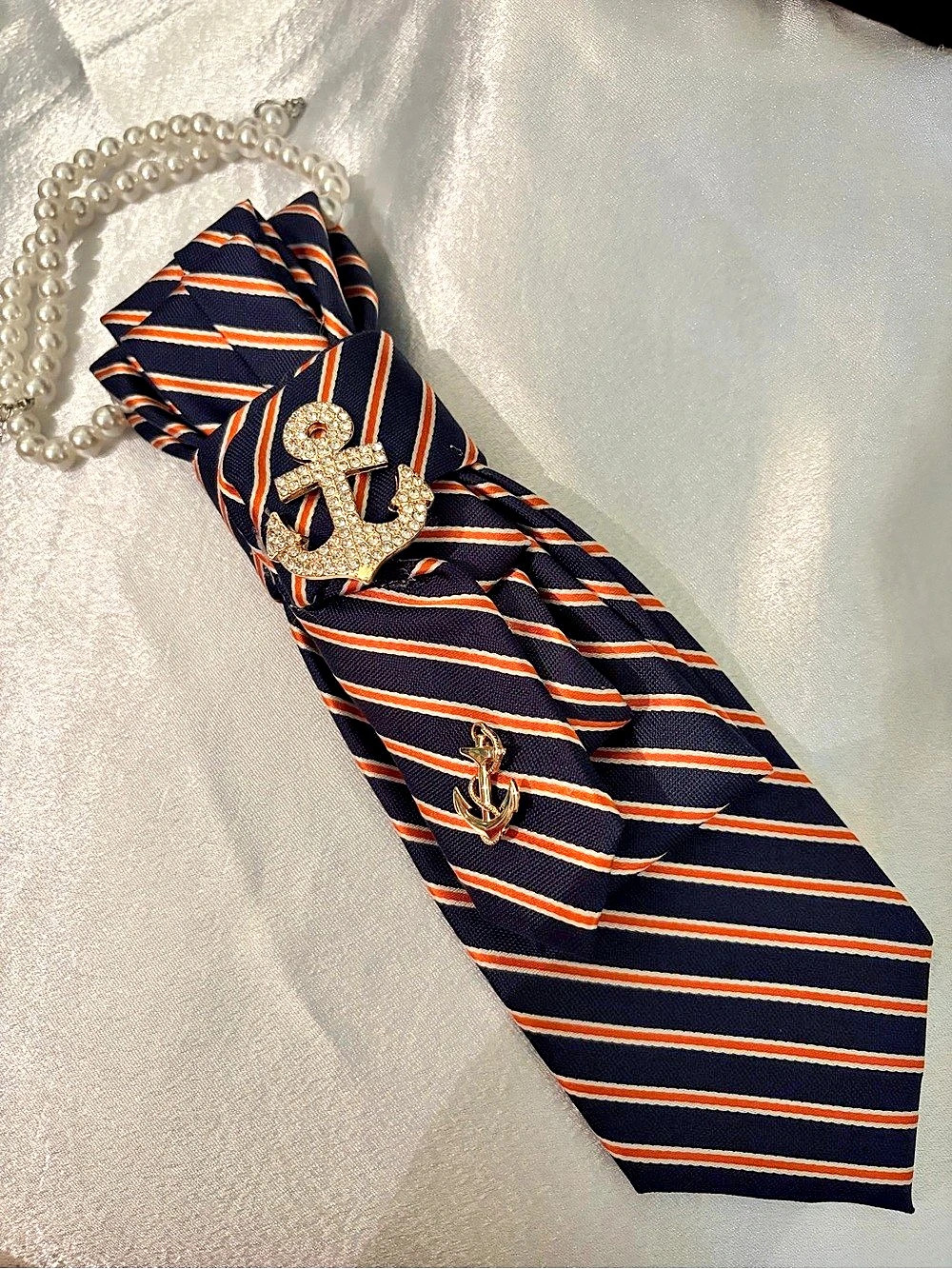 Tommy Hilfiger Striped Anchor Scarf in Blue & Orange